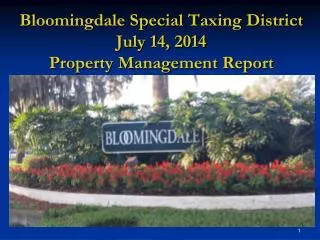 Bloomingdale Special Taxing District July 14, 2014 Property Management Report