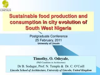 Sustainable food production and consumption in city evolution of South West Nigeria