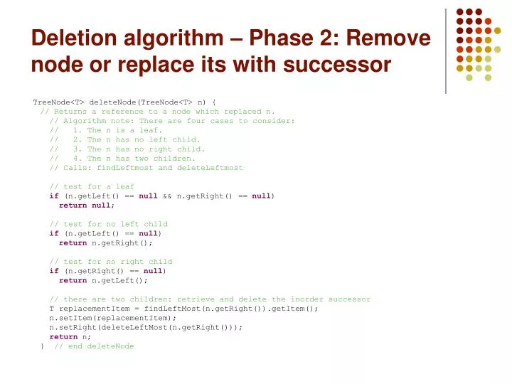deletion algorithm phase 2 remove node or replace its with successor