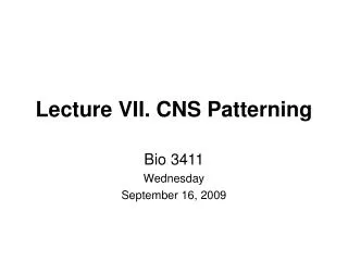 Lecture VII. CNS Patterning