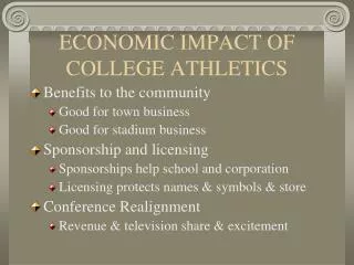 ECONOMIC IMPACT OF COLLEGE ATHLETICS