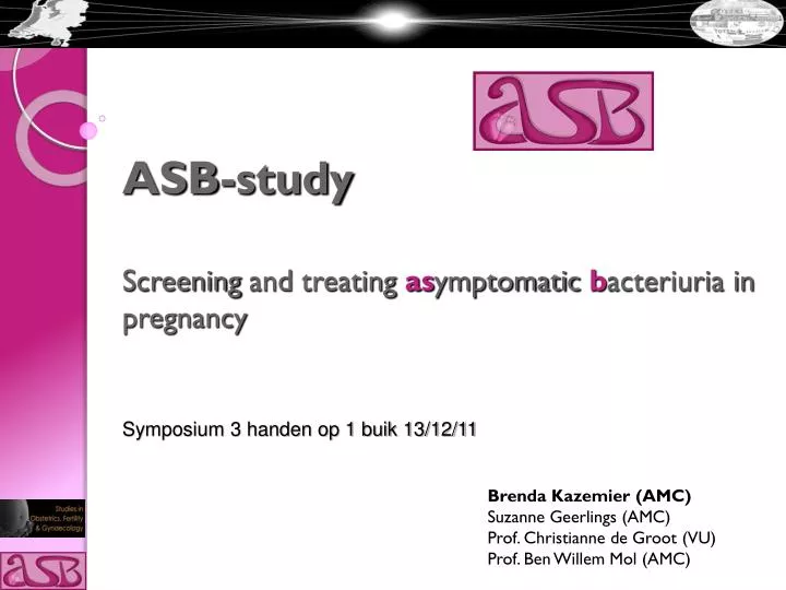 asb study screening and treating as ymptomatic b acteriuria in pregnancy