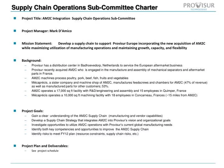 supply chain operations sub committee charter