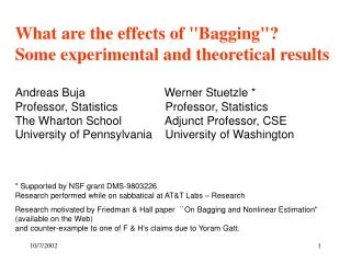 What are the effects of &quot;Bagging&quot;? Some experimental and theoretical results