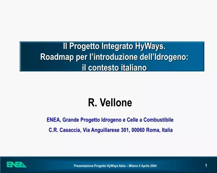 il progetto integrato hyways roadmap per l introduzione dell idrogeno il contesto italiano