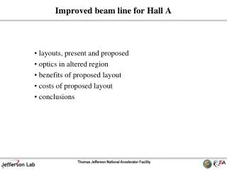 Improved beam line for Hall A