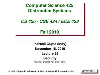 computer science 425 distributed systems cs 425 cse 424 ece 428 fall 2010