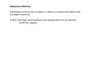 Addresses in Memory