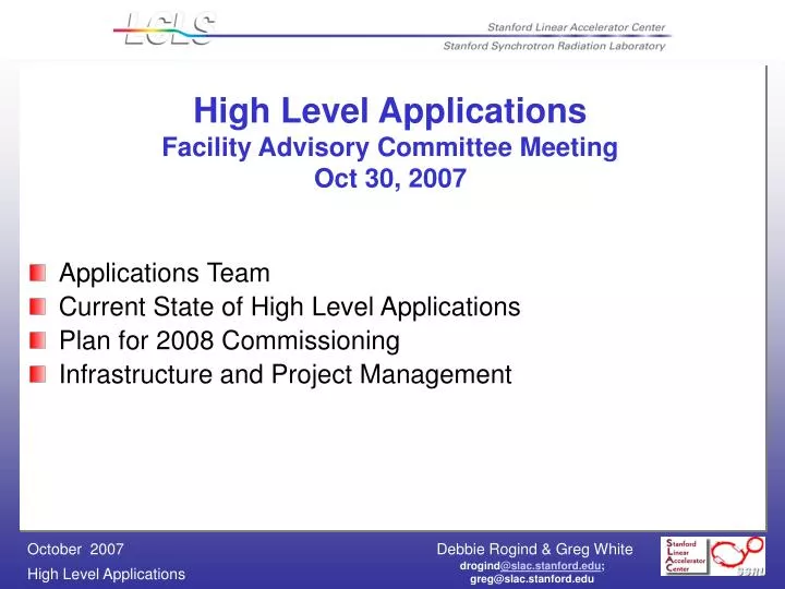 high level applications facility advisory committee meeting oct 30 2007