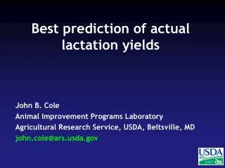Best prediction of actual lactation yields