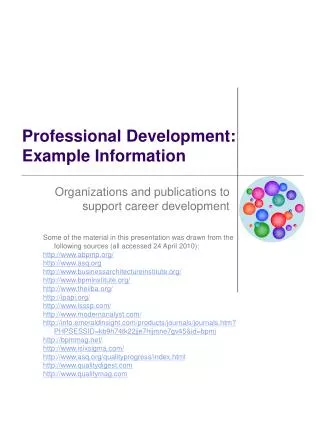 Professional Development: Example Information