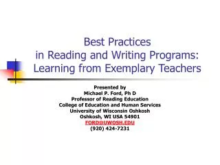 Best Practices in Reading and Writing Programs: Learning from Exemplary Teachers