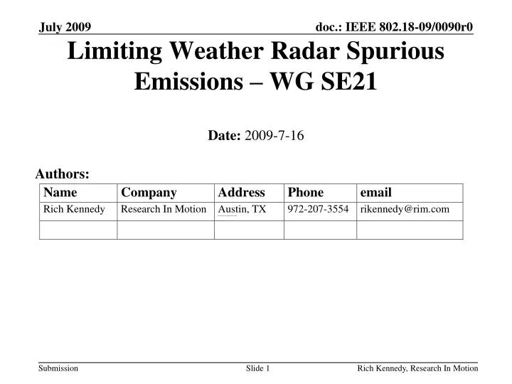 limiting weather radar spurious emissions wg se21
