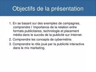 objectifs de la pr sentation