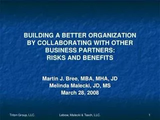 BUILDING A BETTER ORGANIZATION BY COLLABORATING WITH OTHER BUSINESS PARTNERS: RISKS AND BENEFITS