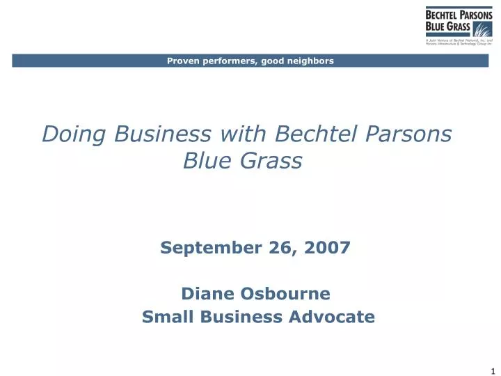 doing business with bechtel parsons blue grass