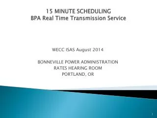 15 MINUTE SCHEDULING BPA Real Time Transmission Service