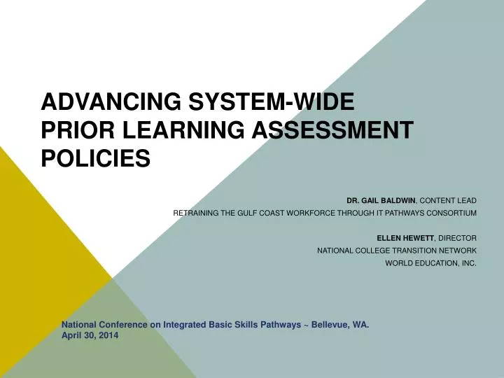 advancing system wide prior learning assessment policies