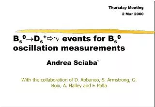 B s 0 ? D s + ? - ? events for B s 0 oscillation measurements
