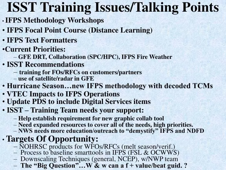 isst training issues talking points