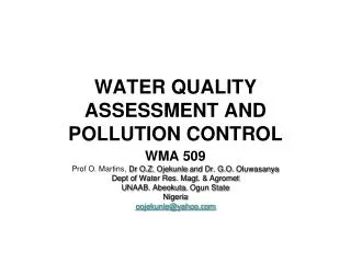 WATER QUALITY ASSESSMENT AND POLLUTION CONTROL