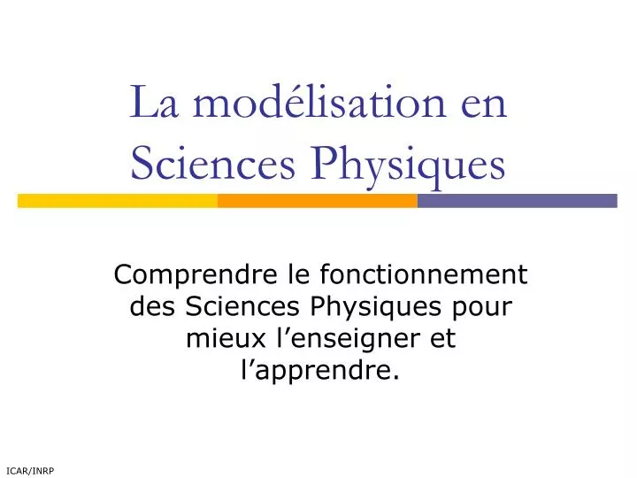 la mod lisation en sciences physiques