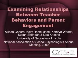 Examining Relationships Between Teacher Behaviors and Parent Engagement