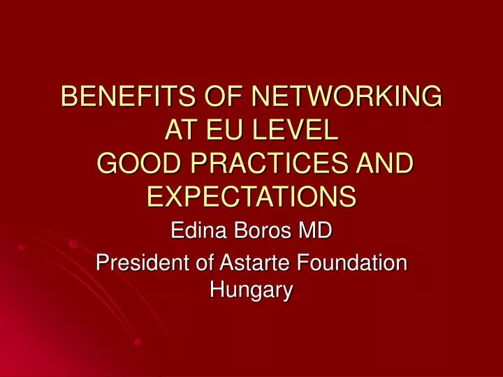 benefits of networking at eu level good practices and expectations