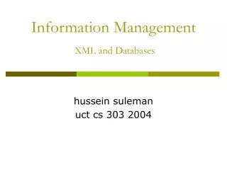 Information Management XML and Databases