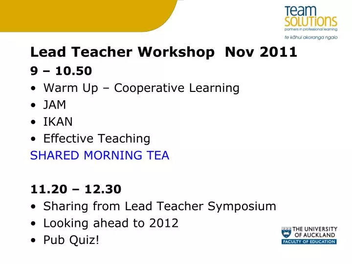lead teacher workshop nov 2011