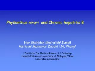 Phyllanthus niruri and Chronic hepatitis B