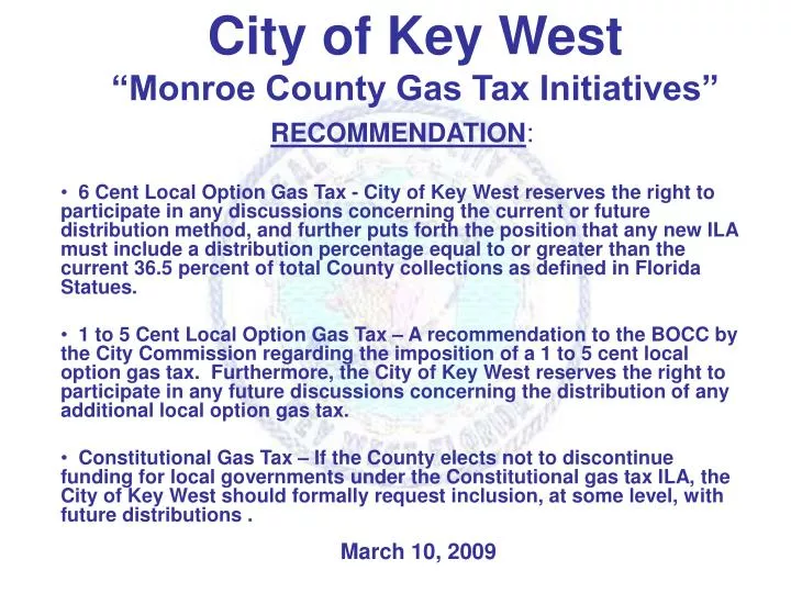 city of key west monroe county gas tax initiatives