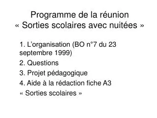 programme de la r union sorties scolaires avec nuit es