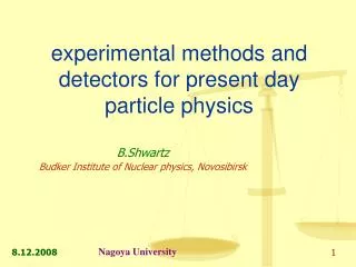 experimental methods and detectors for present day particle physics