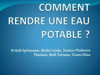 comment rendre une eau potable
