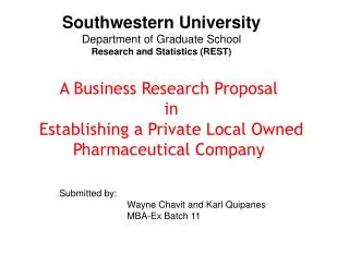 A Business Research Proposal in Establishing a Private Local Owned Pharmaceutical Company