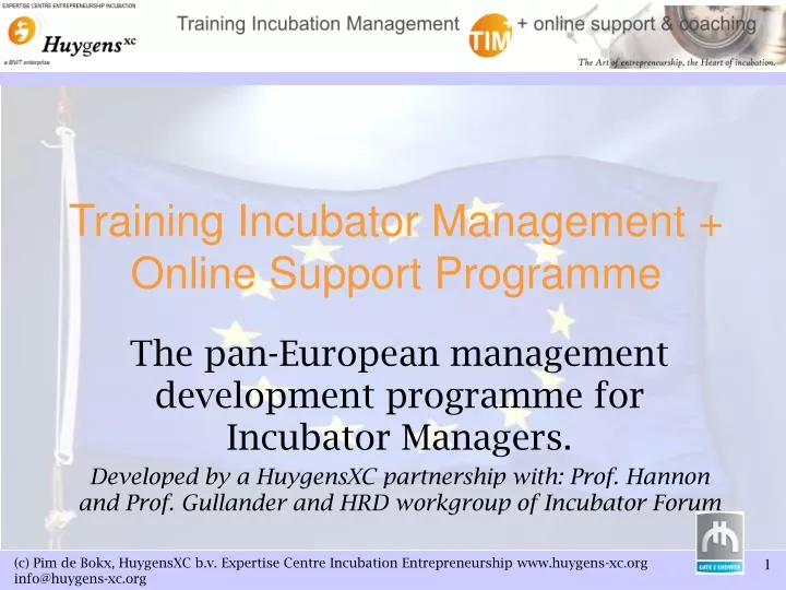 training incubator management online support programme