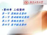 第四章 工程塑料 第一节 聚酰胺类塑料 第二节 聚碳酸酯类塑料 第三节 聚酯类塑料 第四节 聚甲醛类塑料 - slide 1