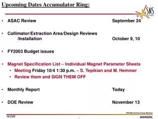 Upcoming Dates Accumulator Ring: