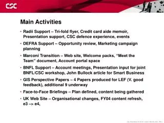 Main Activities