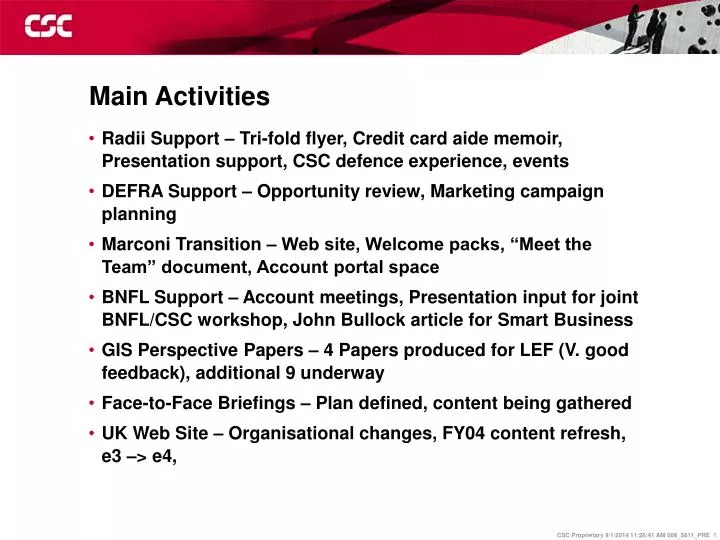 main activities