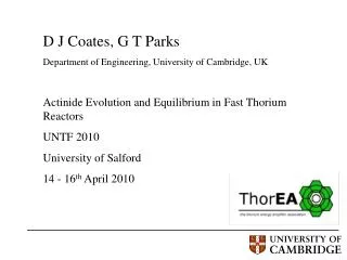 D J Coates, G T Parks Department of Engineering, University of Cambridge, UK
