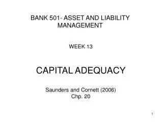 B ANK 501 - ASSET AND LIABILITY MANAGEMENT