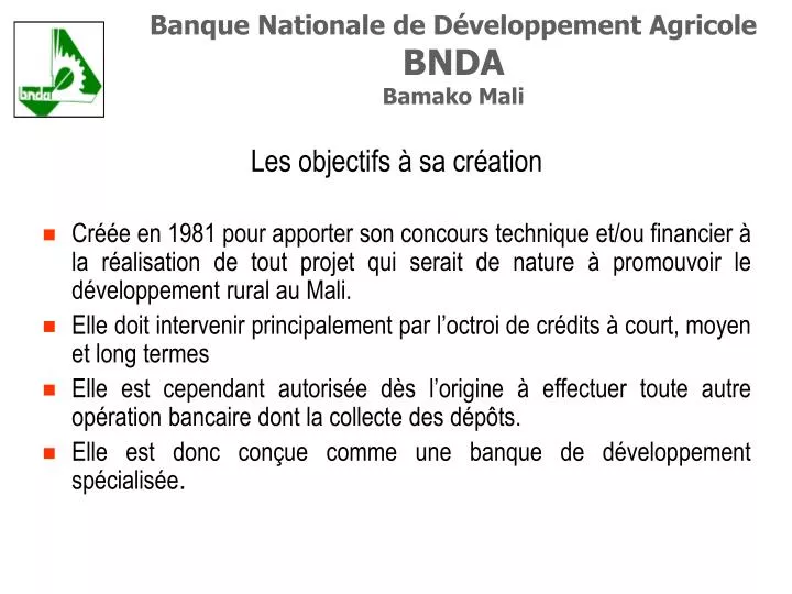 banque nationale de d veloppement agricole bnda bamako mali