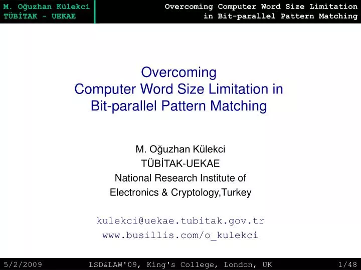 overcoming computer word size limitation in bit parallel pattern matching