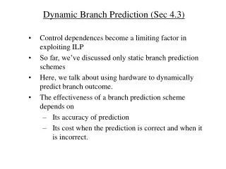 Dynamic Branch Prediction (Sec 4.3)