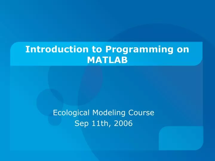 introduction to programming on matlab