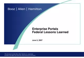 Enterprise Portals Federal Lessons Learned June 6, 2007