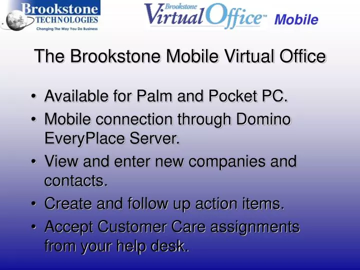 PPT The Brookstone Mobile Virtual Office PowerPoint Presentation