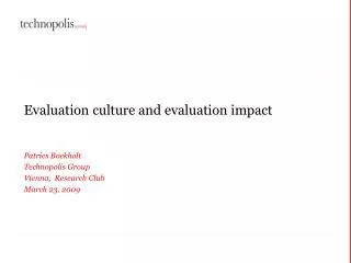 Evaluation culture and evaluation impact